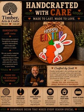 Hang Crafted Wooden " Happy Easter” Bunny With Carrot Door Hanger